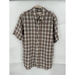 Weatherproof Button Down Shirt Men XL Brown Short‎ Sleeve Western Blue Collar
